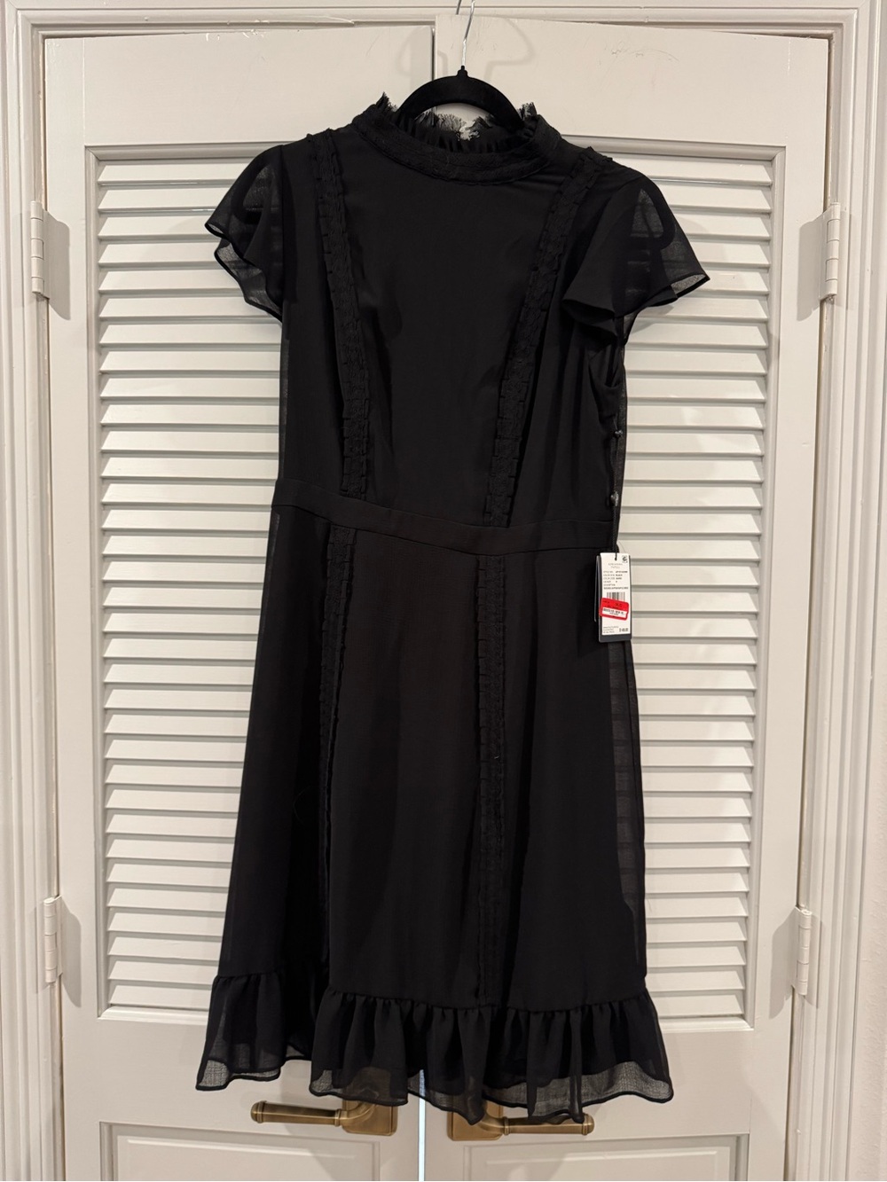Adrianna Papell Black Ruffle-Trim Midi Dress